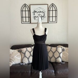 Vintage Taboo Black Midi Pleated Swing Dress Retro Size XL Rhinestone Details
